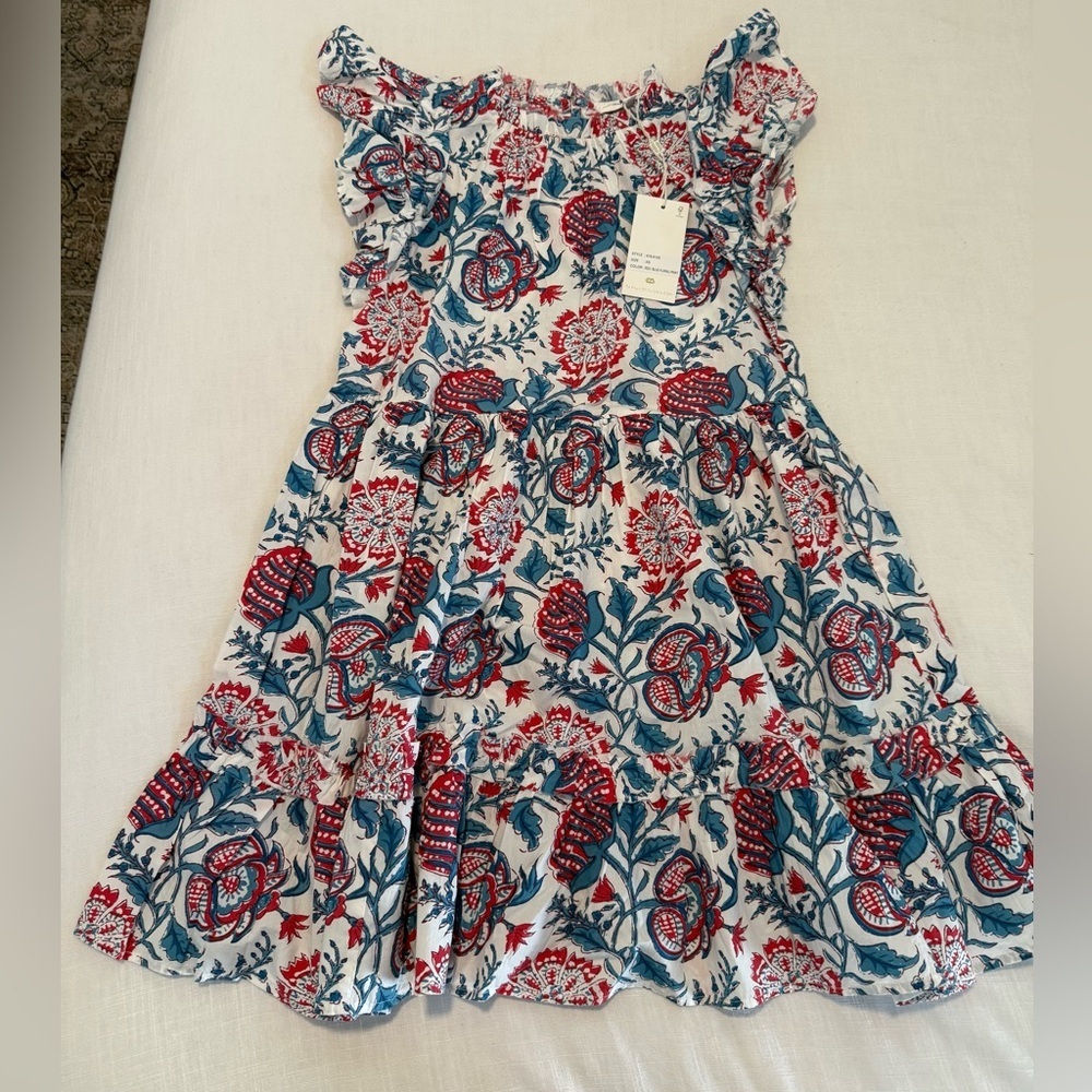 NWT Caroline Constas Women's XS 100% Cotton Paisley Floral Mini Dress Blue Red